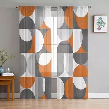 Скандинавский ретро средневековый геометрический абстрактный вуаль прозрачные шторы гостиная тюль занавеска для кухни спальня занавески домашний декор 135W x 114H(cm)