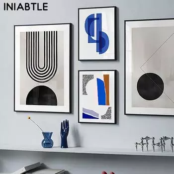 Скандинавский рисунок линии, цвет, комок, синий, абстрактная живопись, холст, постер, геометрическая простота, Настенная картина для декора гостиной 21cm30cm NoFrame