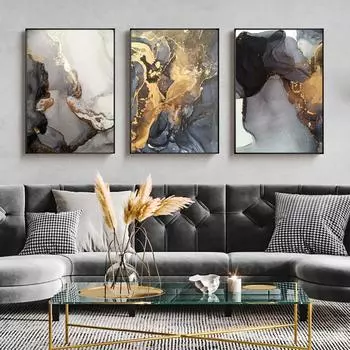 Скандинавский серый золотой жидкий художественный мрамор с текстурой, абстрактный настенный художественный холст, постер и принт для современного дома, украшения гостиной 21cm30cm NoFrame