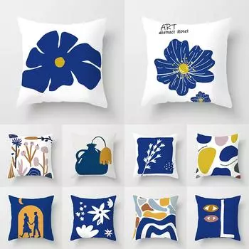 Скандинавский синий и белый абстрактный узор с рисунком, наволочка для дома, гостиной, дивана, декоративная подушка, наволочка 40X40CM