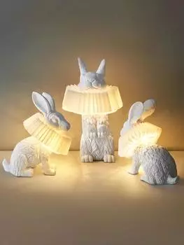 Скандинавский смоляной шарф кролика светодиодные настольные лампы современная гостиная детская ночник искусство мультфильмы кролик настольный светильник декор светильники