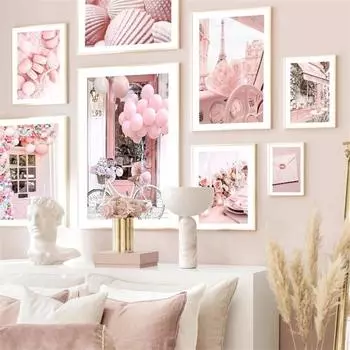 Скандинавский современный постер с розовым цветком, воздушный шар, модная Парижская башня, автомобиль, уличная стена, художественные принты, картины на холсте, картины для домашнего декора 21*30cm