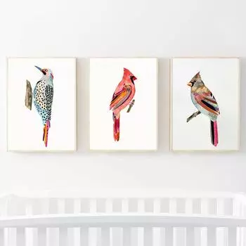 Скандинавский современный постер с животными, птица, акварель, холст, картина, настенная художественная картина для гостиной, спальни, украшение для дома, безрамное 21cm30cm NoFrame