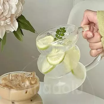 Скандинавский стакан с асимметричной полосой и термостойкой боросиликатной ручкой | Презентация кофе Бокал для коктейля