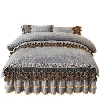 Скандинавский стеганый бархатный пододеяльник, комплект постельного белья, роскошная двуспальная кровать Queen King, кружевное флисовое пододеяльник, комплект простыней, мягкий комплект из 4 предметов 1.5x2m-59x79inch bed