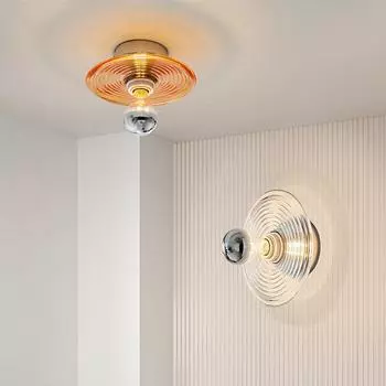 Скандинавский стеклянный настенный светильник со светодиодной подсветкой и водной рябью, круглый потолочный светильник для украшения дома, спальни, гостиной, внутреннего декора, бра No blub прозрачный