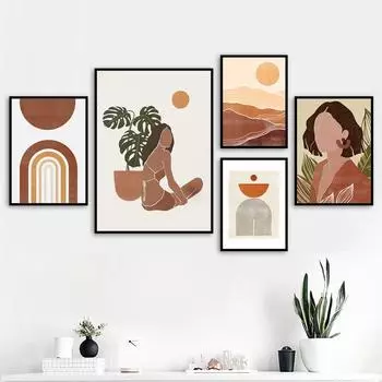Скандинавский стиль, абстрактная модная девушка, настенная живопись на холсте, плакаты на скандинавскую тему и принты, настенная картина для декора гостиной, без рамки 21*30cm