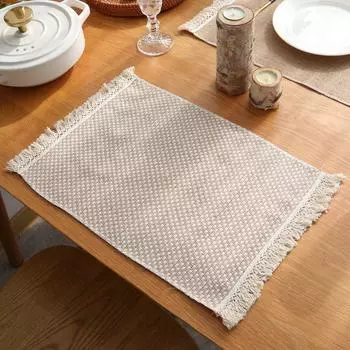 Скандинавский стиль кисточка украшение для еды ретро ткань джут Small checkered linen tassel placemat 45*30cm