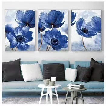Скандинавский стиль, красивые синие цветы, постеры, домашний декор, минимализм, холст, картина, принт, настенная картина для гостиной, без рамки 21*30cm