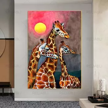 Скандинавский стиль, милые постеры и принты с изображением жирафа и животных, современная картина на холсте, детская комната, украшение для дома, куадрос, настенное искусство без рамки 21*30cm