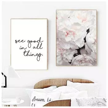 Скандинавский стиль, пион, цветок, холст, печать, большие настенные художественные плакаты и принты, плакат с цитатой, настенные картины с цветами для гостиной, без рамки 21*30cm