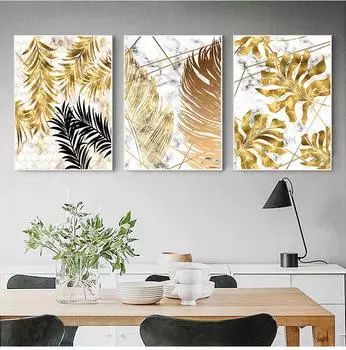 Скандинавский стиль, растение, сусальное золото, холст, декоративная живопись, искусство, абстрактная печать, картина на стене 21cm30cm NoFrame