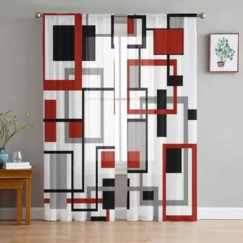 Скандинавский стиль ретро геометрические абстрактные красные прозрачные шторы гостиная тюль занавеска для спальни вуаль шторы роскошные шторы W135 x H114cm