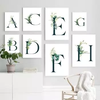 Скандинавский стиль, зеленое растение, алфавит, настенное искусство, холст, картины, цитаты, простые цветочные плакаты с буквами для интерьера, декора гостиной 21cm30cm NoFrame