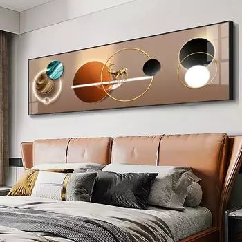 Скандинавский свет, роскошная геометрическая картина на холсте, новый китайский стиль, постеры с золотым оленем и принты, настенное искусство для декора гостиной 20x40cm Unframed коричневый