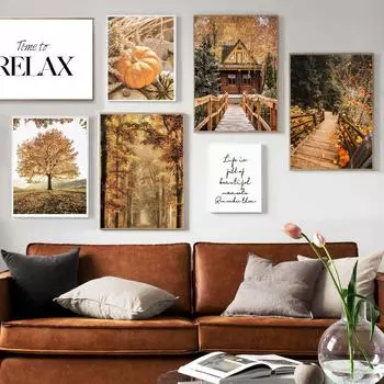 Скандинавский урожай, осенний сезон тыквы, сельская настенная живопись, холст, живопись, постеры и принты, настенные панно для украшения гостиной 21X30cm No Frame