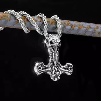 Скандинавский викинг из нержавеющей стали 316L, Викинг Мьельнир, скелет, молот Тора, руна, кулон, мужские уличные ювелирные изделия в стиле рок, аксессуары, мужской подарок BFF серебряный