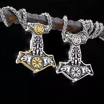 Скандинавский винтажный модный кулон из нержавеющей стали 316L, молот Викинга Мюрниеля Тора, голова волка, руна серебряный