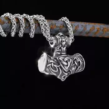 Скандинавский винтажный модный кулон с молотом Тора викинга из нержавеющей стали 316L, руна Мюрниеля серебряный