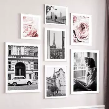 Скандинавский винтажный постер, балкон, Парижская башня, цветок пиона, женский настенный художественный принт, холст, живопись, настенные панно для декора гостиной A4 21X30cm No Framed