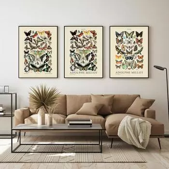 Скандинавский винтажный рисунок бабочки настенный постер современный стиль холст печать картина детская комната искусство проход гостиная спальня украшение 21x30cm No Framed