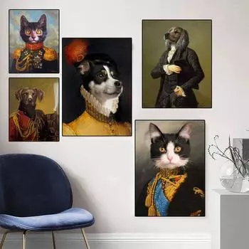 Скандинавский винтажный стиль, картины на холсте с животными, олень, кошка, собака, портретные постеры, печать, настенная художественная картина для декора гостиной, Cuadros 21x30 No Frame