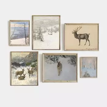 Скандинавский винтажный зимний снежный пейзаж, холст, постер, деревенские животные, олень, кролик, настенные художественные фотографии, Рождественский домашний декор 21x30 No Frame