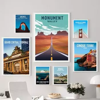 Скандинавский всемирно известный туристический пейзажный художественный плакат «Мост Золотые Ворота», Аризона, холст, картина, настенная живопись Monde, домашний декор для гостиной 21x30cm No Framed