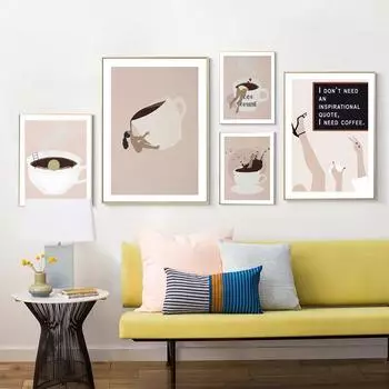 Скандинавский забавный плакат с цитатой о кофе, современные декоративные принты, картины на холсте, настенные художественные фотографии, украшение для кухни, гостиной, дома 21x30cm No Framed