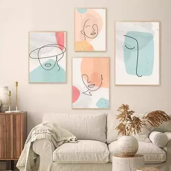 Скандинавский женский постер для рисования линий лица, холст, картина, минималистичный нейтральный настенный художественный декор, абстрактные принты, постер 21cm30cm NoFrame