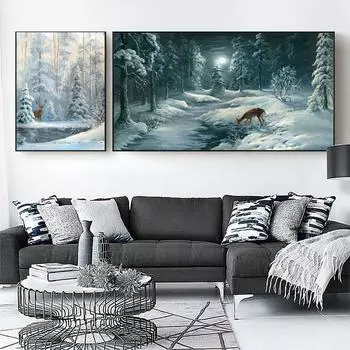Скандинавский зимний лес снег Арт Плакат Холст абстрактная картина маслом гостиная офис коридор украшение дома фрески Без рамки 21*30cm No Frame