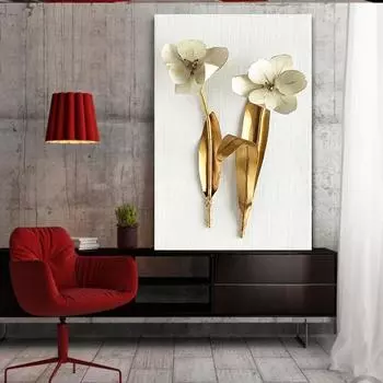 Скандинавский золотой абстрактный лист, цветок, настенное искусство, холст, современная живопись, плакат, печать, настенная картина для гостиной, домашний декор 20x30cm