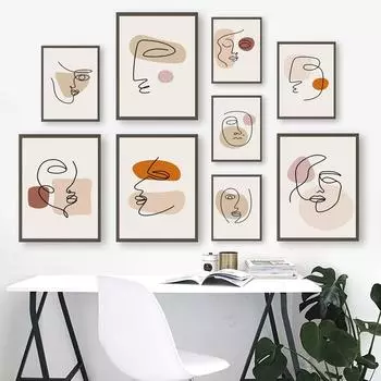Скандинавское абстрактное искусство минималистичные линии лицо постер Матисс холст картина офис гостиная коридор украшение дома фреска без рамки 21*30cm No Frame