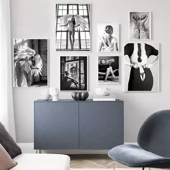 Скандинавское черно-белое абстрактное искусство красивая женщина персонаж постер украшение крыльца картина HD холст фреска без рамки 21*30cm No Frame
