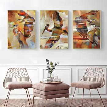 Скандинавское граффити абстрактное искусство животное холст живопись эстетика перелетная птица журавль постер гостиная украшение дома фреска без рамки 21*30cm No Frame