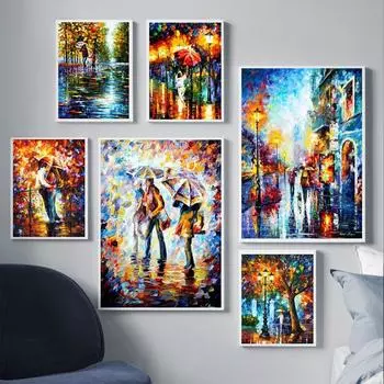 Скандинавское граффити искусство абстрактный пейзаж холст картина город ночная сцена постер офис гостиная спальня украшение дома фреска без рамки 21*30cm No Frame