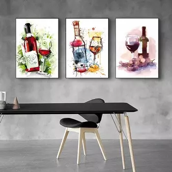 Скандинавское граффити искусство мода холст живопись цвет абстракция бутылка вина стекло постер кухня гостиная украшение дома фреска без рамки 21*30cm No Frame