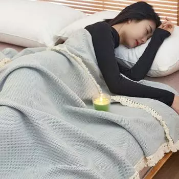 Скандинавское хлопковое марлевое полотенце-одеяло с кисточками Летнее вафельное одеяло из чистого хлопка для кондиционирования воздуха Офисное одеяло 150x200cm 1.1kg