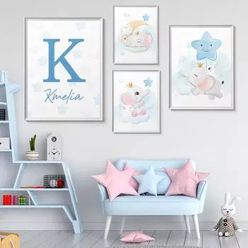 Скандинавское индивидуальное имя, животное, слон, настенное искусство, холст, живопись, постеры, изображение для детей, детская комната для мальчиков, домашний декор 21x30cm No Framed