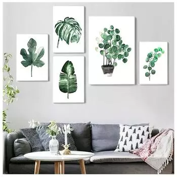 Скандинавское искусство, тропические растения, скандинавский постер, украшение в виде зеленого листа, настенное искусство 21cm30cm NoFrame