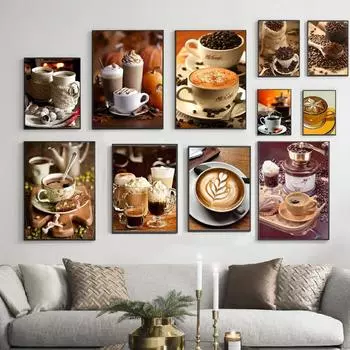Скандинавское кафе, ретро кофейные чашки, домашний холст, картины, постеры и принты, настенная художественная картина для декора, ресторана, кухни, Cuadros 21X30cm No Frame