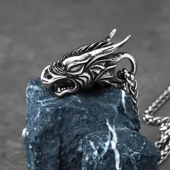 Скандинавское ожерелье с головой дракона викингов, мужское винтажное хип-хоп байкерское ожерелье из нержавеющей стали, амулет, ювелирные изделия, подарок, оптовая продажа