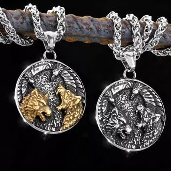 Скандинавское ожерелье с головой волка из нержавеющей стали 316L, подвеска для мужчин, ювелирные изделия в стиле уличного рока, аксессуары, мужской подарок BFF 32.7mm серебряный