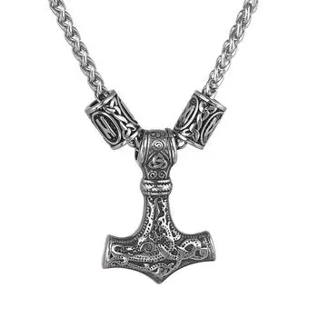 Скандинавское ожерелье викингов из нержавеющей стали с подвеской в форме руны Тора и Одина, мужские ювелирные изделия 60CM