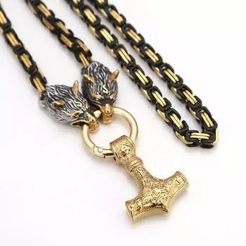 Скандинавское ожерелье викингов из нержавеющей стали с головой волка, молоток Тора, ожерелье, императорская цепочка, ожерелье, ювелирные изделия из нержавеющей стали 40CM
