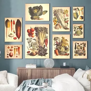 Скандинавское ретро искусство холст картины с изображением растений различные постеры для показа овощей гостиная кухня коридор украшение дома фрески без рамки 21*30cm No Frame