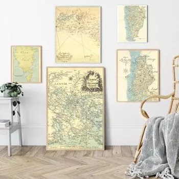 Скандинавское ретро-искусство карта холст картина морская карта постер офис настенная живопись гостиная коридор украшение дома фреска без рамки 21*30cm No Frame