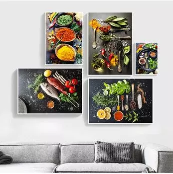 Скандинавское украшение для дома, холст, картина, зернистая ложка для специй, чили, кухня, печать плакатов, настенное искусство 21cm30cm NoFrame