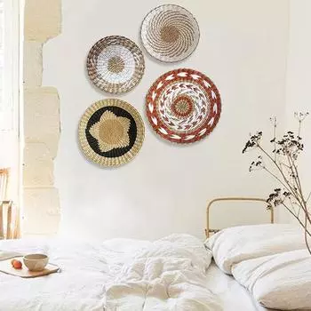 Скандинавское украшение из соломенной настенной корзины, настенное украшение, круглая настенная корзина, декор
