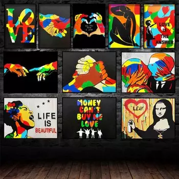 Скандинавское уличное граффити искусство холст картина Бэнкси любовная тема постер офис настенная живопись гостиная украшение дома фреска без рамки 21*30cm No Frame